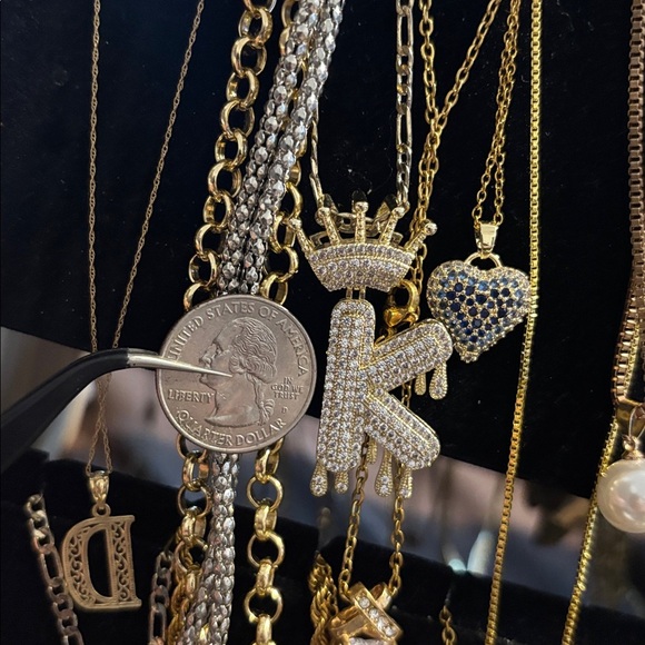 Gold Plated Crowned Dripping Bubble “K” Initial & Necklace Micropave - Picture 5 of 5